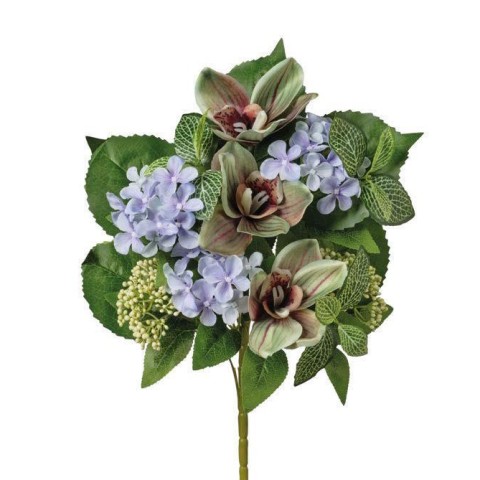 MAZZO FRONTALE ORCHIDEE ORTENSIE H45 VERDE